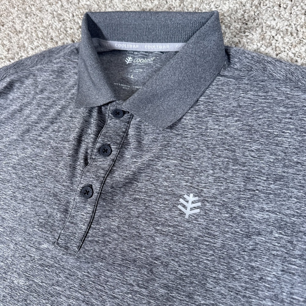 Coolibar Polo Shirt Mens Large Gray UPF 50 Sun Protection Erodym Golf Active